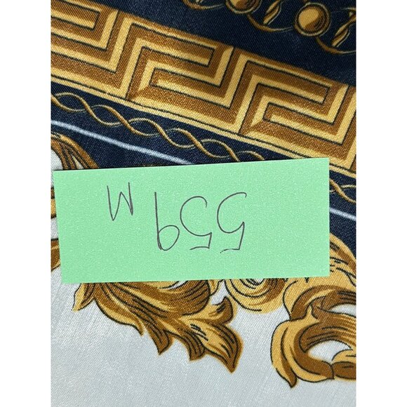 Vintage Inspired Navy Gold Baroque Print Polyester Square Scarf 35 Inches - Picture 7 of 8